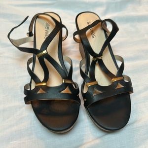 Black Wedge Sandal 3in Heel Size 4